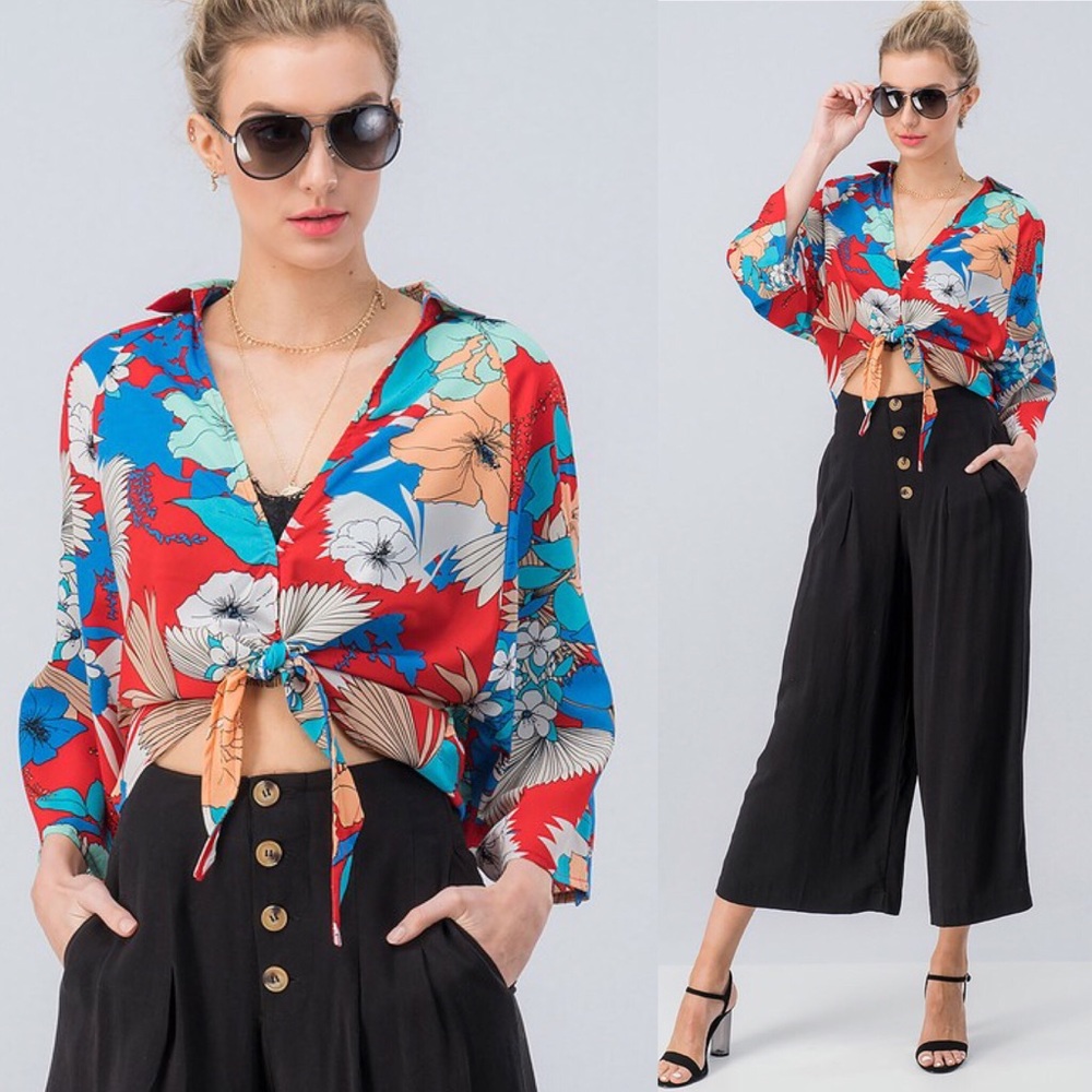 Take Me To The Tropics Red Floral Top